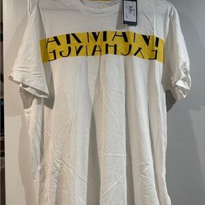 Armani Exchange White Tee with Yellow Accent